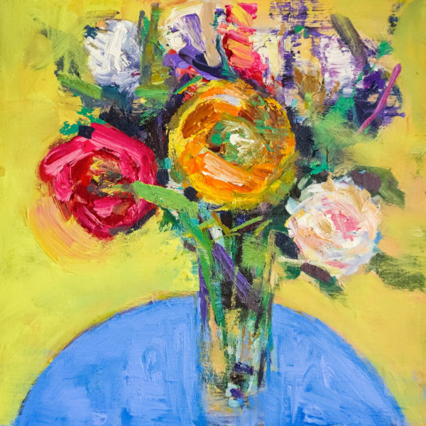 Bouquet on Blue Table